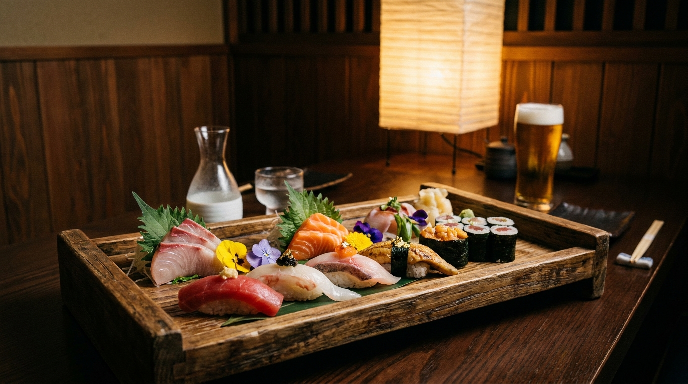 非公開: 博多で贅沢なひとときを。職人が握る鮨食べ放題と飲み放題プラン